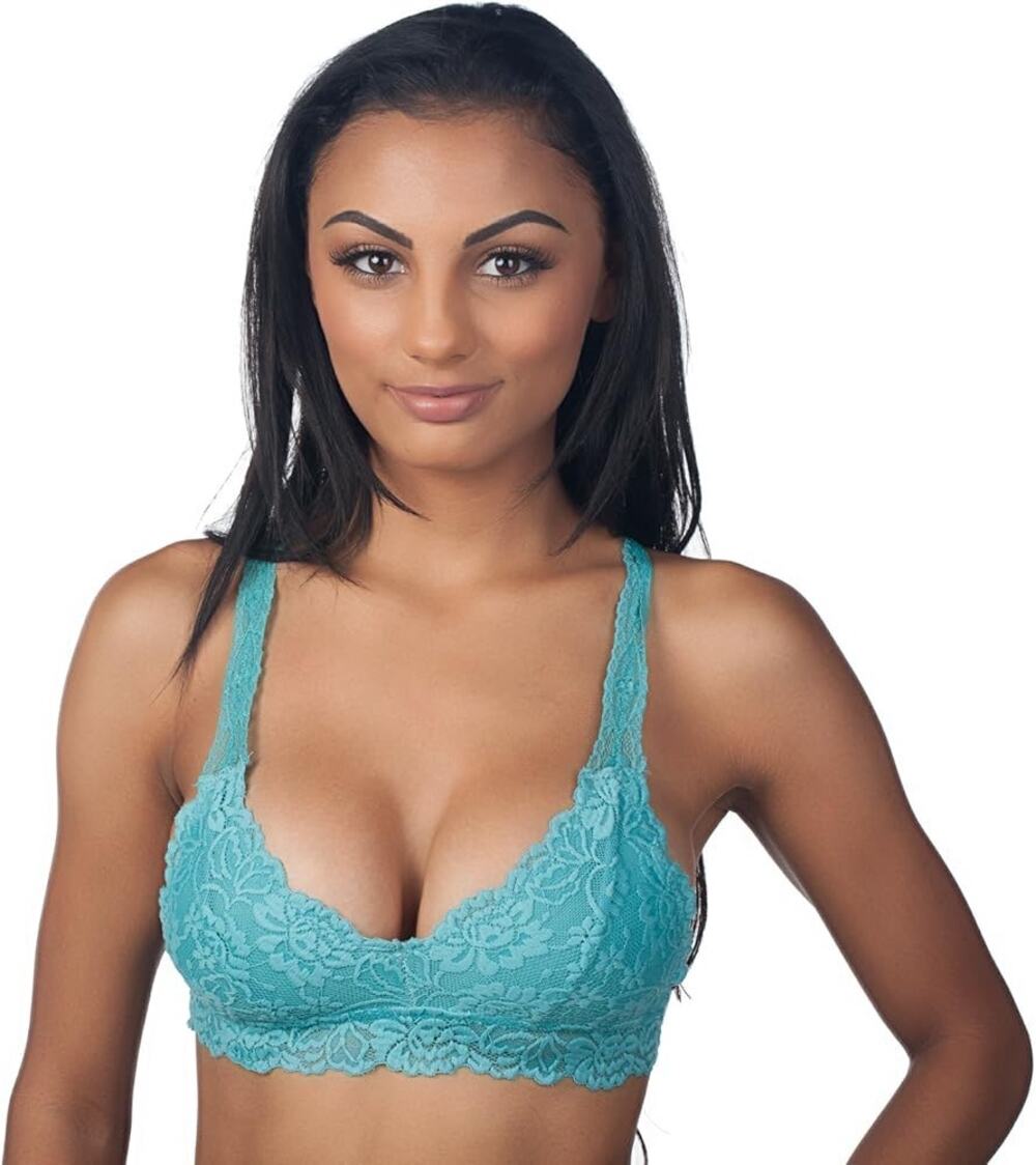 Anemone Floral Lace Scoop Bralette Racerback V-neck Sexy Romantic Turquoise M/L